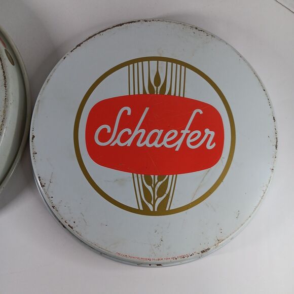 Schaefer Beer Serve Tray Lot Round Metal Vtg 12" 13" Inch Bar Breweriana Decor - Picture 7 of 12